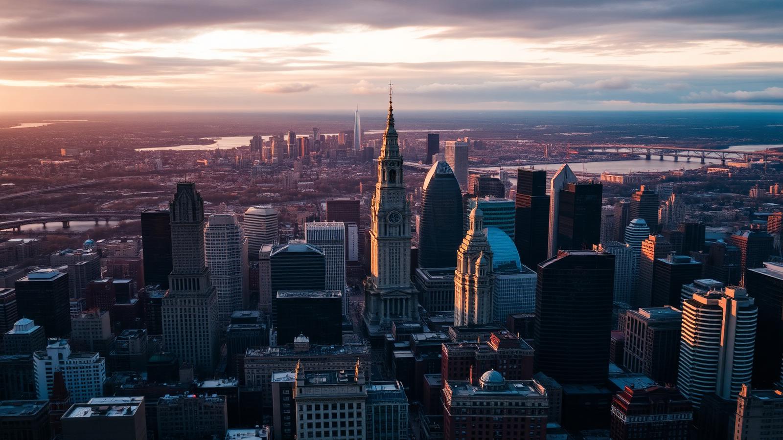 Philadelphia skyline at dusk